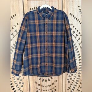 Fat Face Orange Navy Plaid Button Down Cotton Flannel